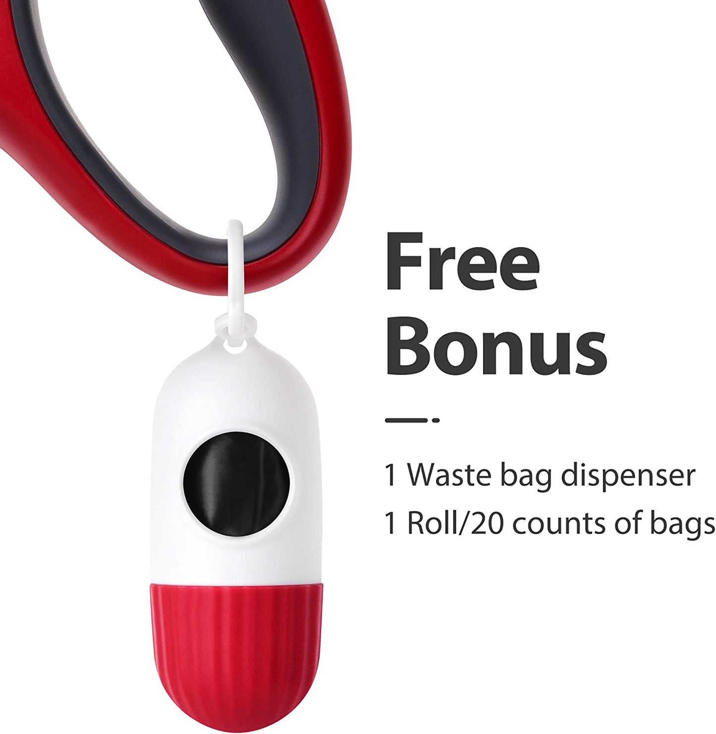 16 Ft Retractable Dog Leash with Dispenser and Poop Bags for Medium Dogs and Cats up to 44 lbs, Anti-Slip Handle, Tangle-Free Design, Reflective Nylon Tape (Medium, Red)