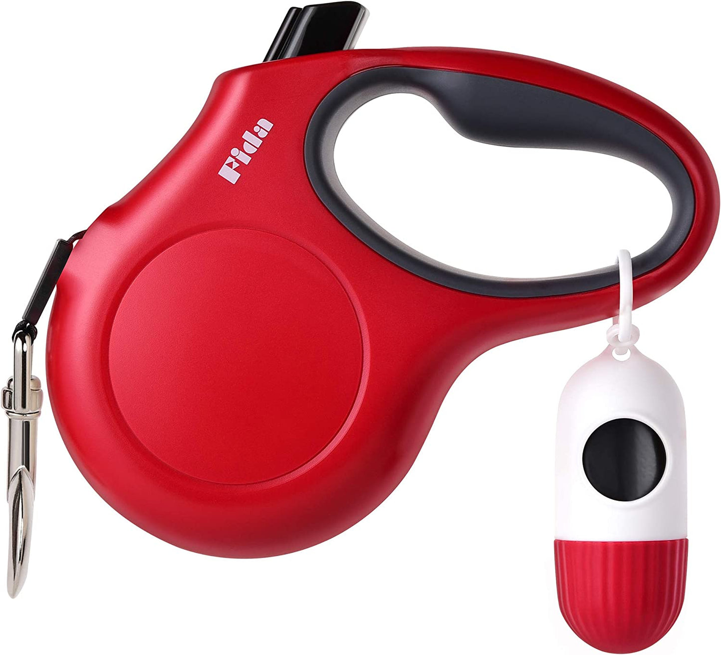16 Ft Retractable Dog Leash with Dispenser and Poop Bags for Medium Dogs and Cats up to 44 lbs, Anti-Slip Handle, Tangle-Free Design, Reflective Nylon Tape (Medium, Red)