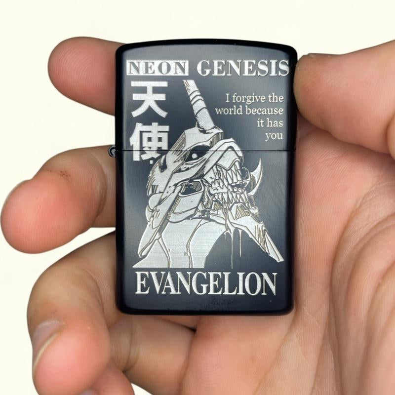 Neon Genesis Evangelion - EVA Unit 001 - Refillable Flip Lighter - Full Metal - Windproof - Durable - Matte Black Finish - Custom Engraved Design