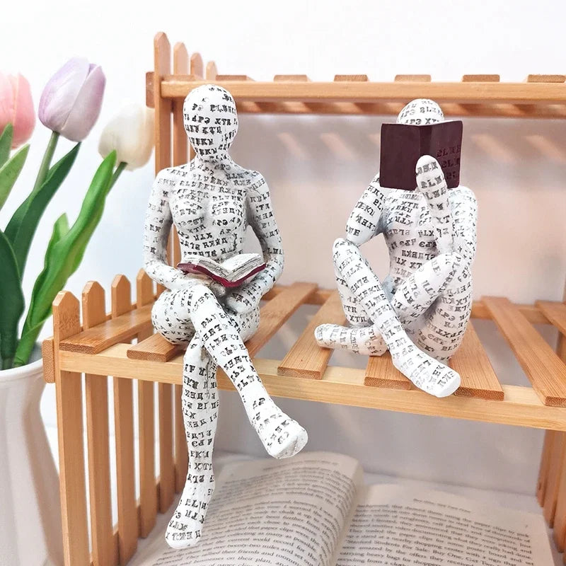 Nordic Modern Reading Woman Statue Nordic Art Thinker Resin Statue Thinker Desktop Sculptures Reading Woman Home Home Sculpture