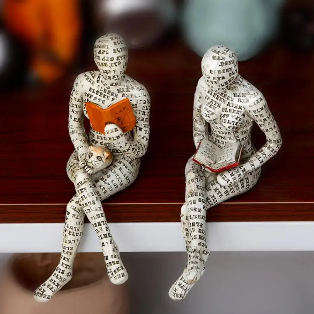 Nordic Modern Reading Woman Statue Nordic Art Thinker Resin Statue Thinker Desktop Sculptures Reading Woman Home Home Sculpture
