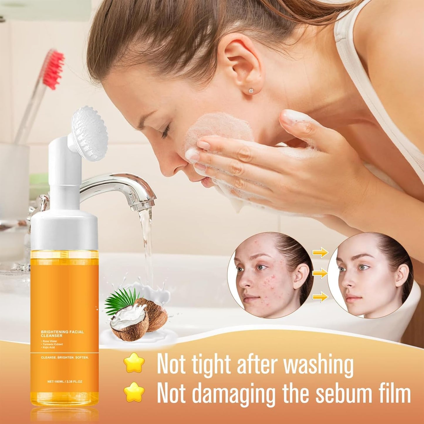 Turmeric Foaming Facial Cleanser - Deep Cleansing and Hydrating Face Wash for All Skin Types (1 Piece)