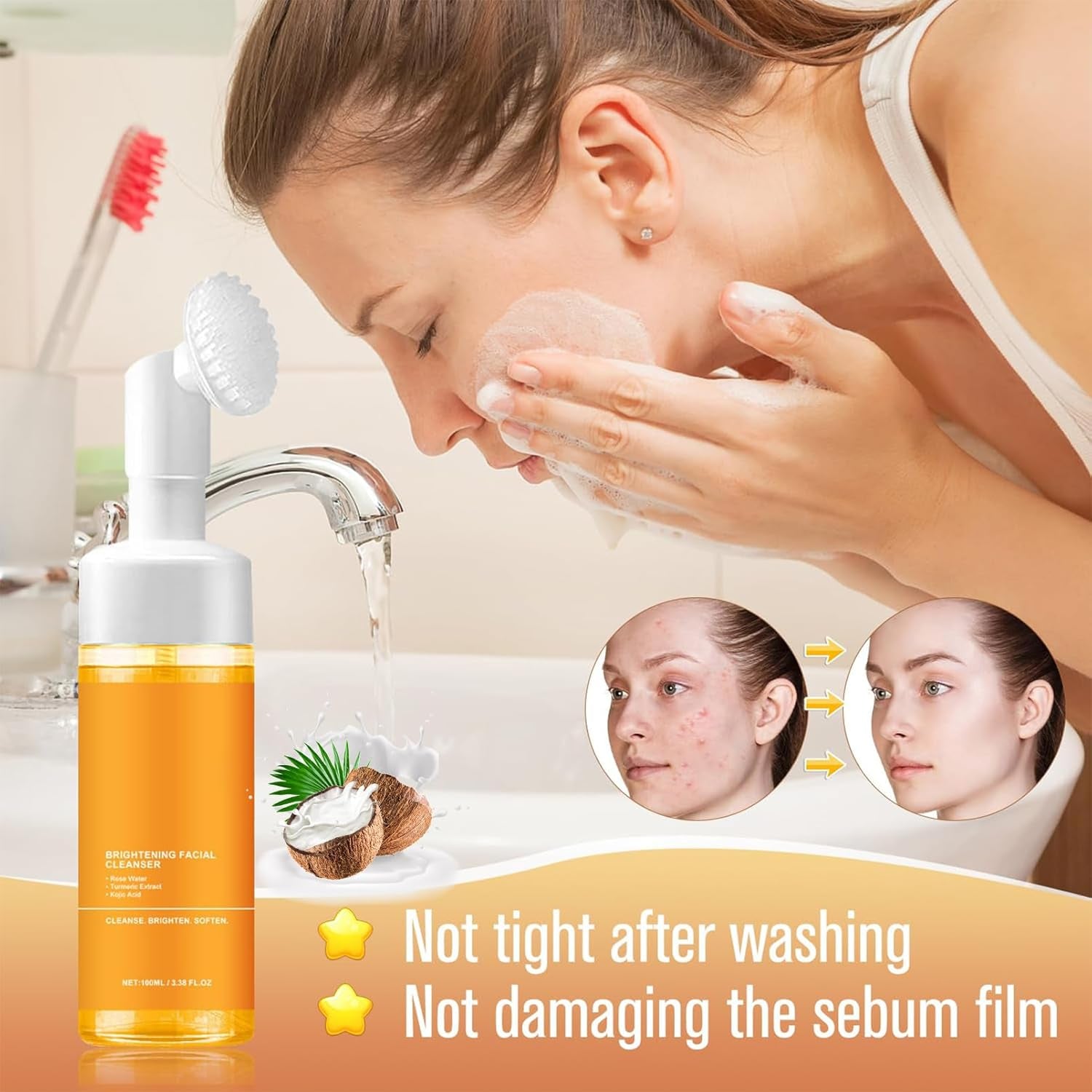 Turmeric Foaming Facial Cleanser - Deep Cleansing and Hydrating Face Wash for All Skin Types (1 Piece)